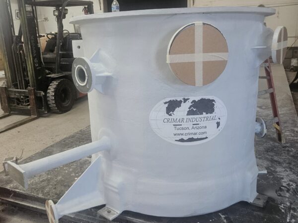 Custom FRP storage tank fabricated with vinyl ester resin for industrial test facility use